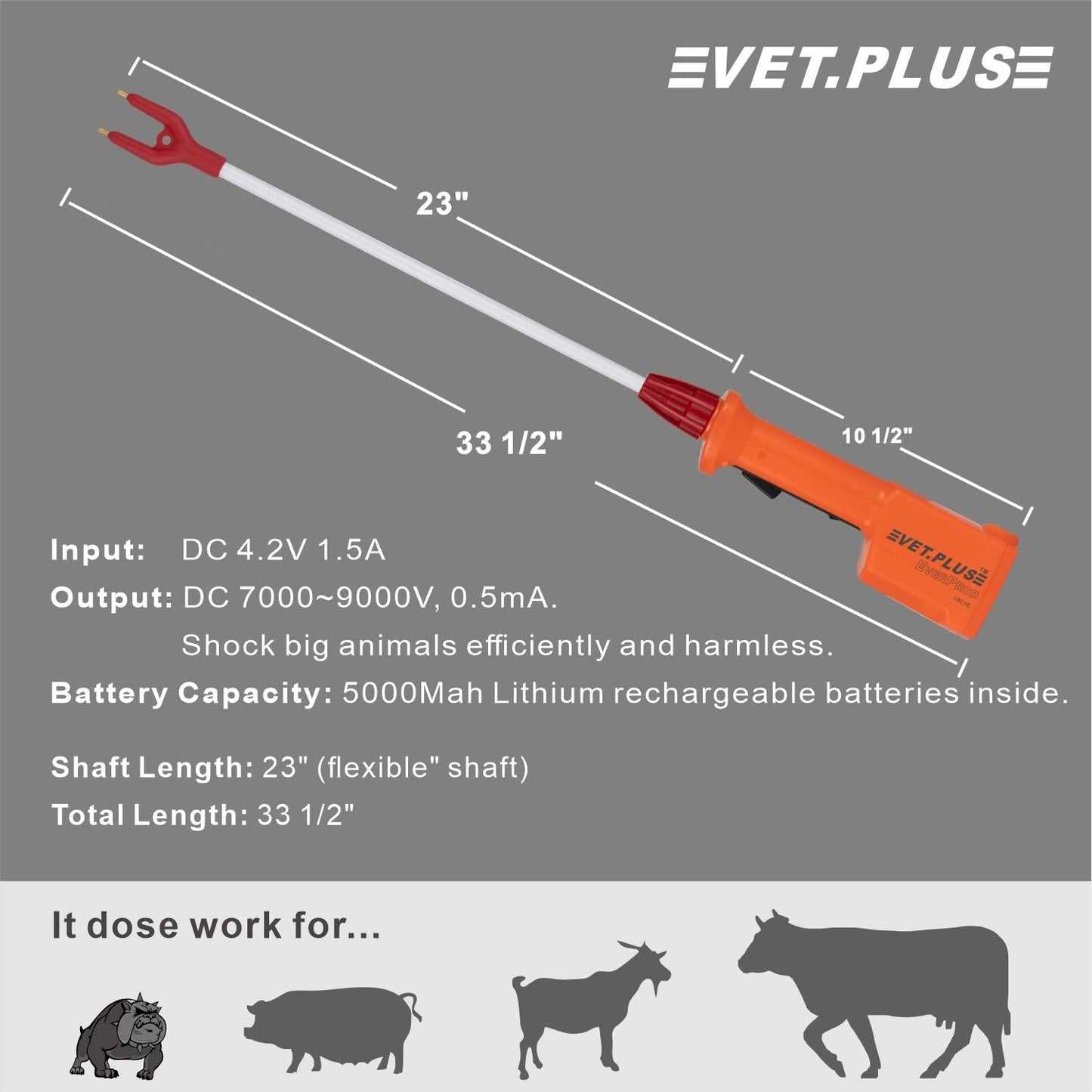 Rechargeable Waterproof Livestock Prod for Cattle & Large Dogs, 33.5"