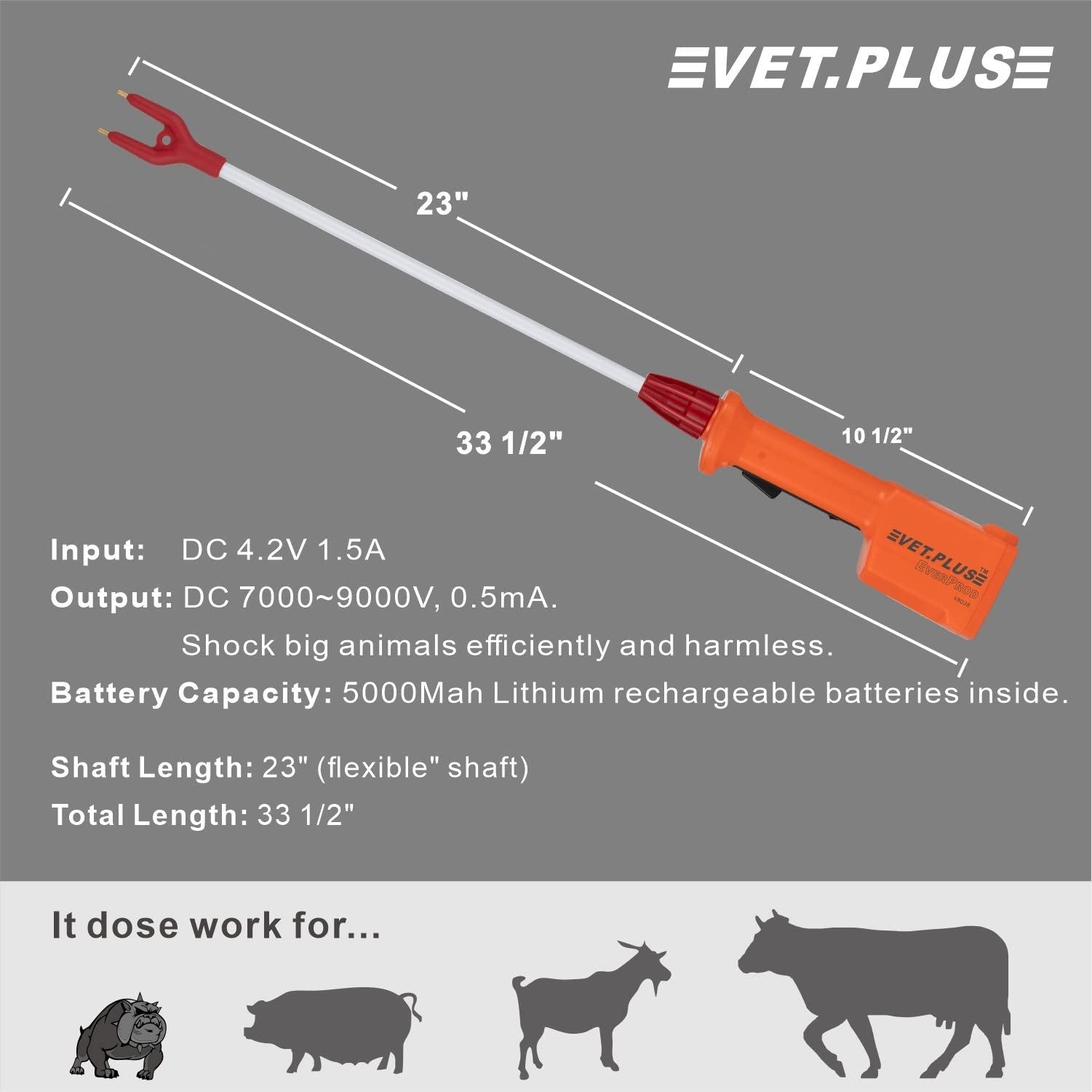 Rechargeable Waterproof Livestock Prod for Cattle & Large Dogs, 33.5"