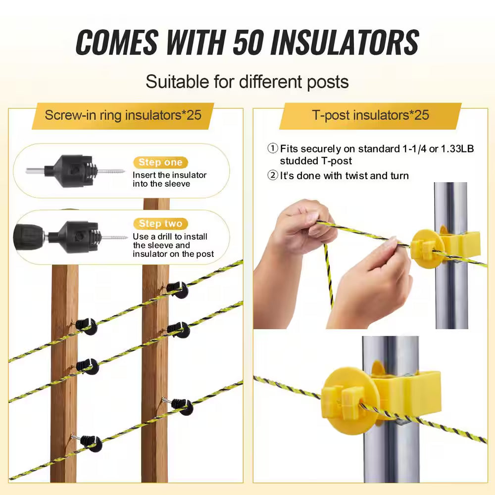 Electric Fence Wire 1640 Ft. 500M Polywire 1/8 In. Diameter 6 Stainless Steel Strands Fencing Rope with 25 Fence