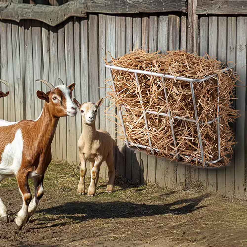 Livestock Hay Feeder, 18.5 Gal. Large Capacity, Heavy-Duty Steel Goat Hay Rack, 24.4 In. Long Wall Mounted Hay Holder