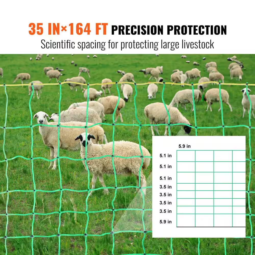 Electric Fence Netting 35 In. H X 164 Ft. L PE Fencing with Posts and Double-Spiked Stakes Portable Mesh, Cabinet Type