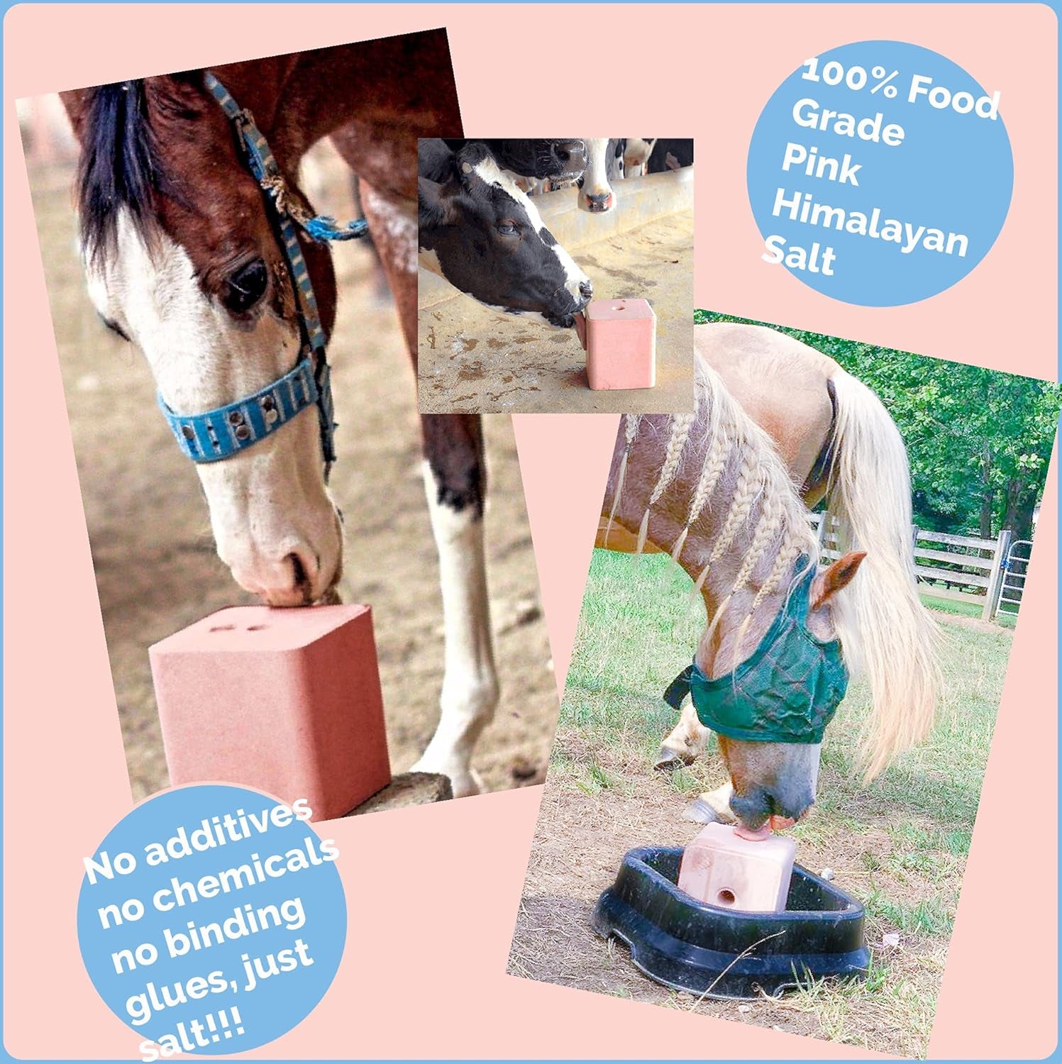 Salt Block for Deer & Horses – Compressed Mineral Salt Lick for Livestock, Cattle & Goats –  Pink Rock Salt Block (2.5LB/2KG, Block W/ Mounting Hole)