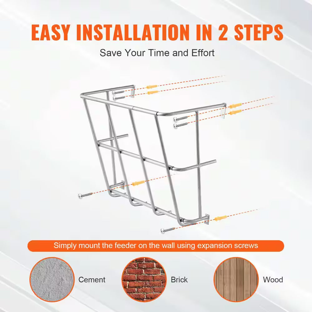 Livestock Hay Feeder, 18.5 Gal. Large Capacity, Heavy-Duty Steel Goat Hay Rack, 24.4 In. Long Wall Mounted Hay Holder