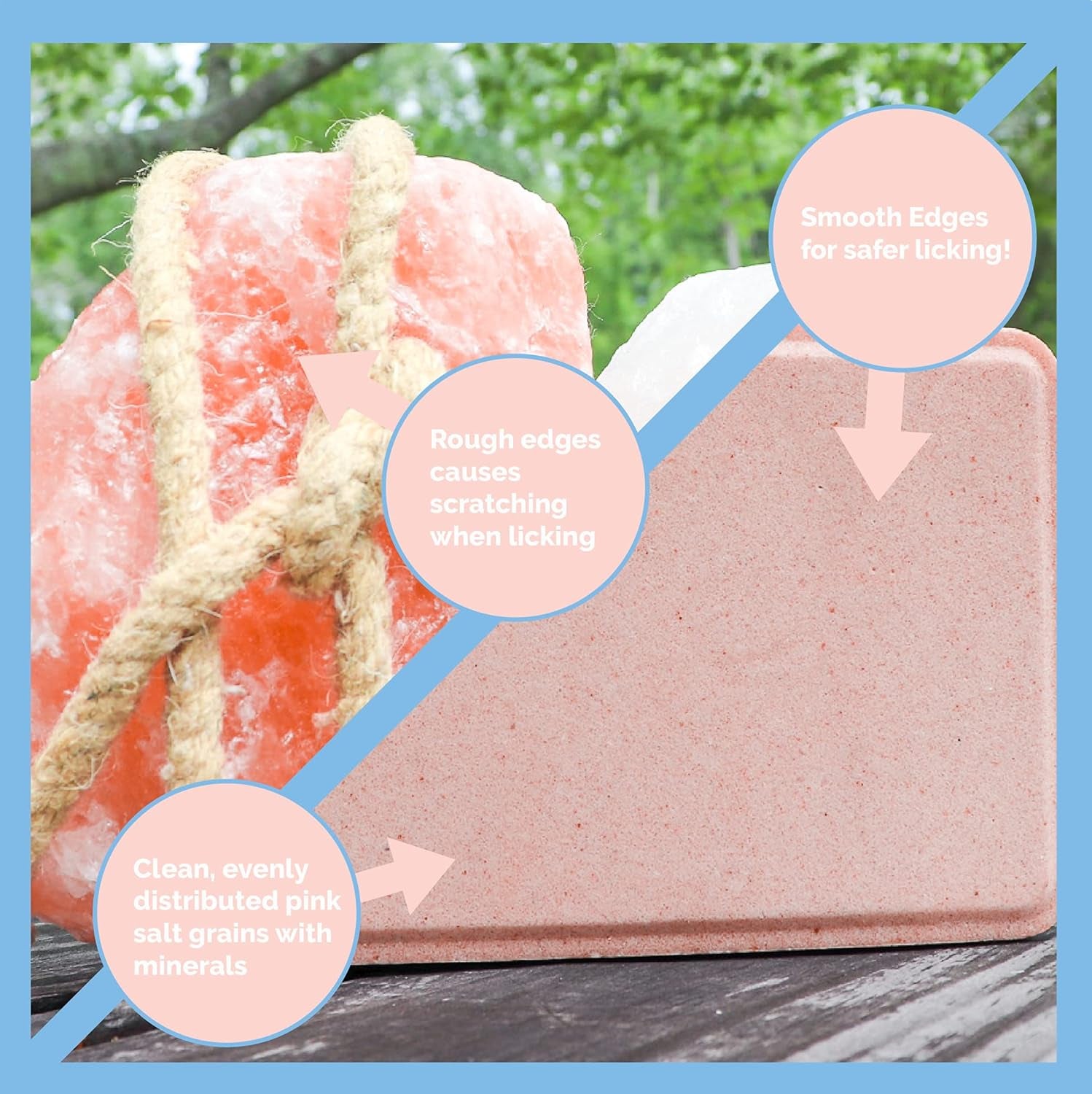 Salt Block for Deer & Horses – Compressed Mineral Salt Lick for Livestock, Cattle & Goats –  Pink Rock Salt Block (2.5LB/2KG, Block W/ Mounting Hole)