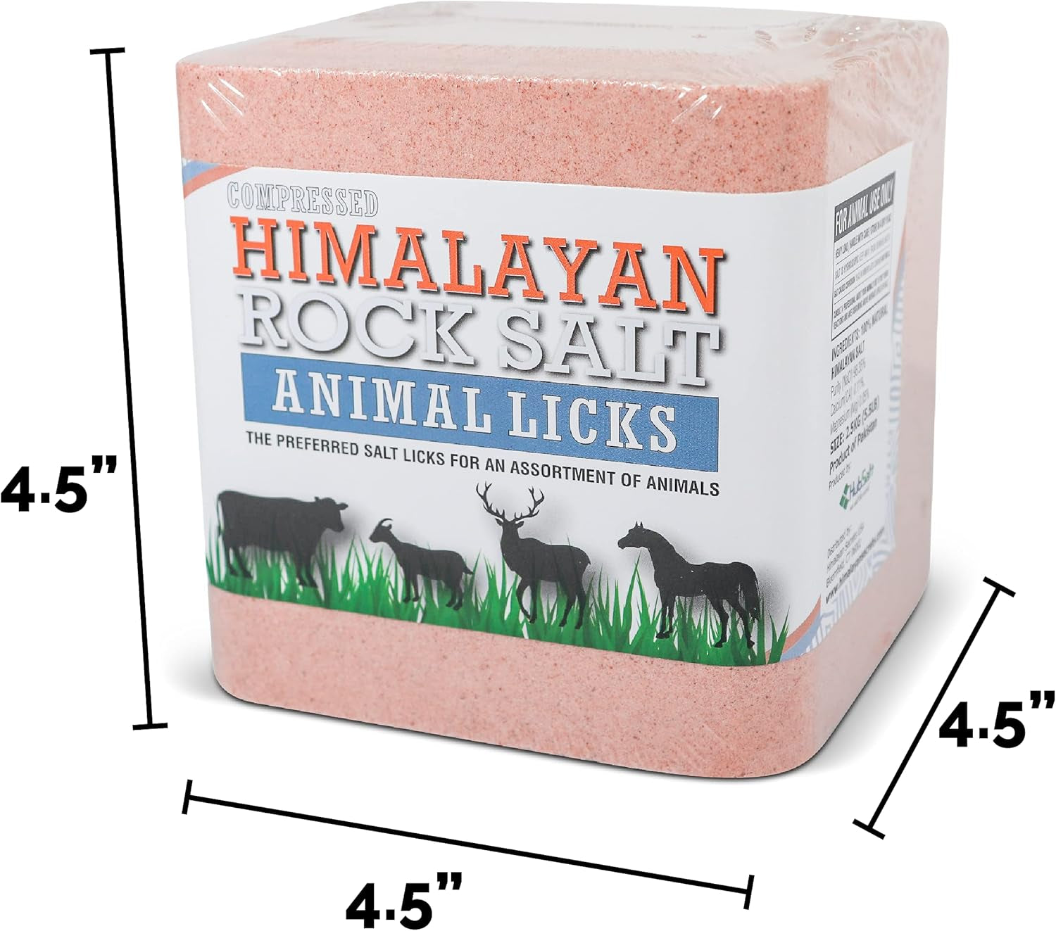 Salt Block for Deer & Horses – Compressed Mineral Salt Lick for Livestock, Cattle & Goats –  Pink Rock Salt Block (2.5LB/2KG, Block W/ Mounting Hole)