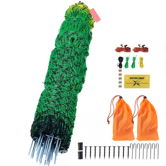 Electric Fence Netting 35 In. H X 164 Ft. L PE Fencing with Posts and Double-Spiked Stakes Portable Mesh, Cabinet Type